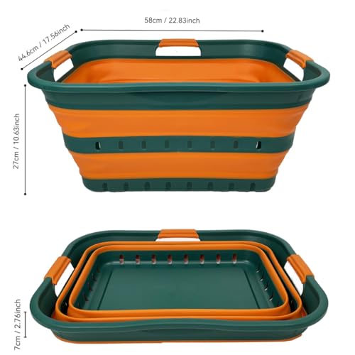SAMMART 42L (11 gallon) Collapsible Plastic Laundry Basket - Foldable Pop Up Storage Container/Organizer - Space Saving Hamper/Basket (1, Teal Green/Autumn leaf) - color: Teal Green/Autumn leaf