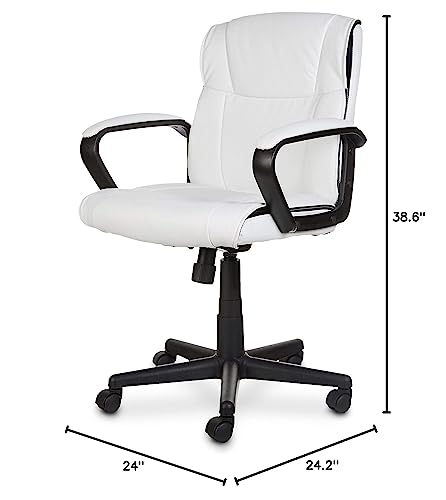 Amazon Basics Office Task Chair with Adjustable Height, 360° Swivel, Padded Armrests, Mid-Back, 275 Pound Capacity, BIFMA Certified, 24.2"D x 24"W x 38.6"H, White Faux Leather - color: White