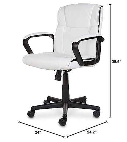 Amazon Basics Office Task Chair with Adjustable Height, 360° Swivel, Padded Armrests, Mid-Back, 275 Pound Capacity, BIFMA Certified, 24.2"D x 24"W x 38.6"H, White Faux Leather - color: White