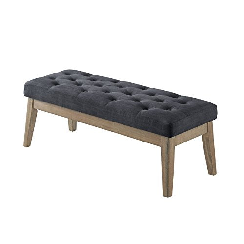 24KF Velvet Upholstered Buttons Tufted Entryway Bench with Solid Wood Leg,Bed Bench Ottoman with Padded Seat,5034-Midnight - color: Midnight Velvet, size: Tufted Bench with Solid Wooden Base
