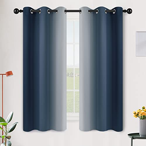 SimpleHome Ombre Navy Blue to Grey White Curtains for Living Room 42Wx63L | Room Darkening Curtains for Bedroom,Gradient Light Blocking Curtain,Thermal Insulated Grommet Window Drapes,2 Panels,63 Inch - color: Navy Blue, size: 42"W x 63"L (Pack of 2)