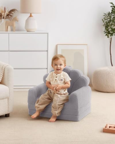 Blissful Diary Kids Couch, 2-in-1 Soft Kids Sofa, Kids Sofa Chair, Comfy Kids Furniture for Playroom, Reading & Play, Shell Gray - color: Shell Gray