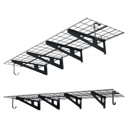 VEVOR 2-Pack Heavy Duty Garage Wall Shelving, 2 x 6 ft Steel Wall Mounted Shelving Unit with Hooks, 24 x 72 Inch Per Shelf Floating Storage Metal Rack, 1000 lbs Total Weight Capacity - size: 2×6 ft