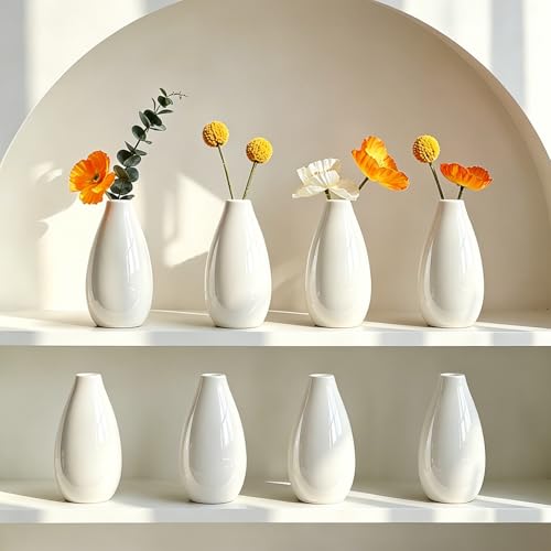 Modern Small Flower Vases 8 Pack - Ceramic, White - color: 8 Pack White - Style 11