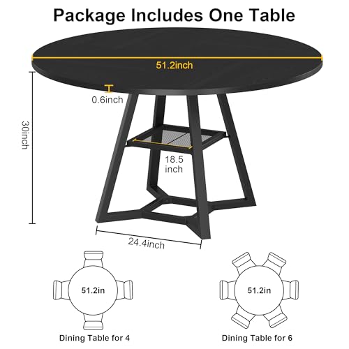 knoworld 51'' Round Dining Table, Kitchen Tables Dining Room Circle Dinner Table with Pedestal Metal Frame, Space Saving Wood Industrial Kitchen & Dining Room Tables, Black 51In - color: Black, size: 51In
