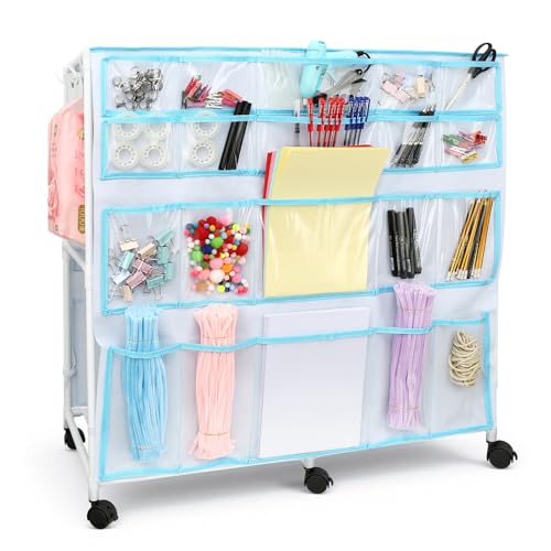 Craft Cart with Wheels - 40 Storage Pockets - Portable Organizer for Arts & Craft Supplies - Spacious, Easy to Move - Perfect Art Cart Organizer for Kids, Creative Projects, Home Education