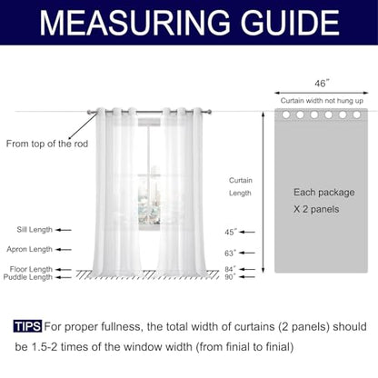 DWCN White Faux Linen Sheer Curtains - Grommet Voile Window Curtain Drapes for Bedroom Living Room 46 x 54 inch Length, Set of 2 - color: White, size: 46"W x 54"L (Pack of 2)