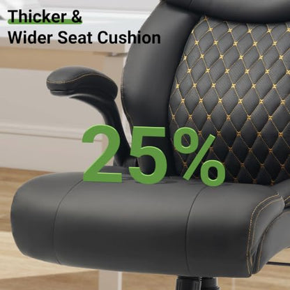 Office Chair, Big and Tall Executive Chair with Air-Lumbar Support, Breathable Desk Computer Chair with Adjustable Flip-up Armrests, Wide Cushion Seat Swivel Home Office Chair - color: Black