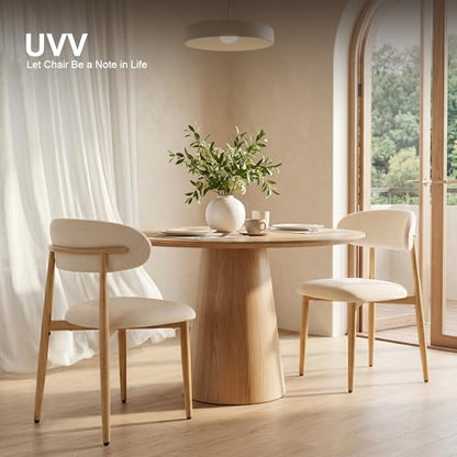 UVV Dining Chairs Set of 4, Metal Kitchen Chairs with Modern Fabric Upholstered for Dining Room, Beige - color: Beige Seat /Wood-grain Metal Legs