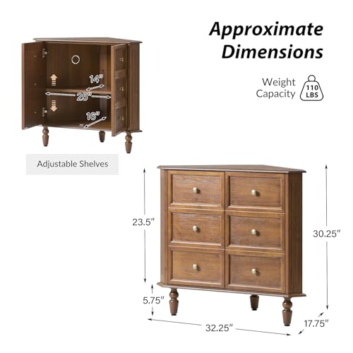 HULALA HOME Vintage Walnut Corner Cabinet, 30'' Tall 2 Door Triangle Storage Cabinet with Faux Drawers for Living Room, Bathroom, Entryway - color: Walnut