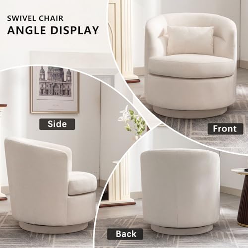 Swivel Accent Chair Set of 2, 360 Degree Round Swivel Barrel Chair with Pillow, Upholstered Comfy Barrel Armchair Single Club Sofa Chair for Living Room, Bedroom, Reading Room,Beige - color: Beige-set of 2