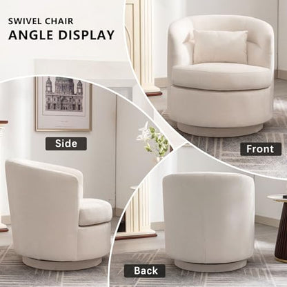 Swivel Accent Chair Set of 2, 360 Degree Round Swivel Barrel Chair with Pillow, Upholstered Comfy Barrel Armchair Single Club Sofa Chair for Living Room, Bedroom, Reading Room,Beige - color: Beige-set of 2