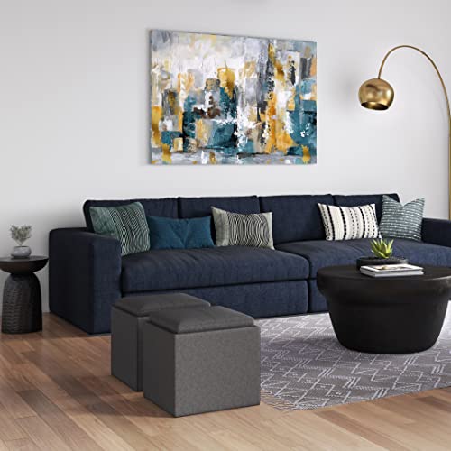 SIMPLIHOME Rockwood 17" Wide Vegan Leather Storage Ottoman in Saddle Brown | Slate grey, contemporary ottoman with flip-over tray top and hidden storage; cube storage bench for living room or bedroom. - color: Slate Grey