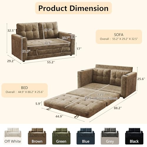 Convertible Sofa Bed, Folding Sofa Bed 2 in1 Pull Out Loveseat Sleeper Sofa, Floor Sofa Bed for Small Spaces Folding Couch Bed with Pillows for Living Room Bedroom - Brown - color: Brown