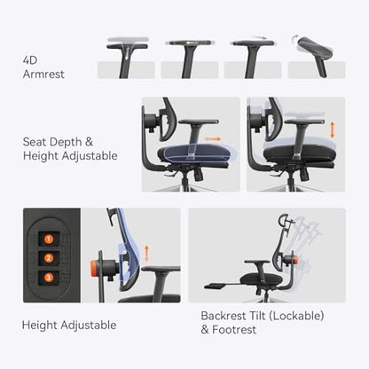 Ergonomic Office Chair-Home Office Desk Chair with Footrest, Auto-Following Backrest & Headrest, 4D Armrests, 96°-136° Recline - color: Black, size: Without Laptop Table + Auto-Following Headrest