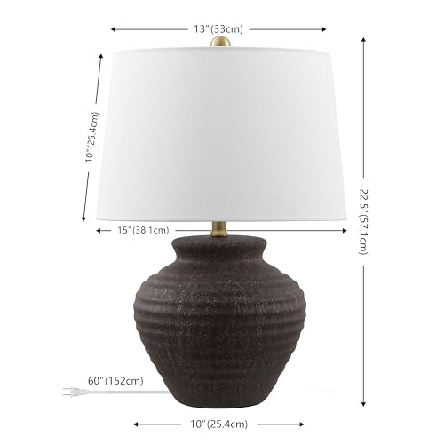SAFAVIEH Lighting Ledger 22.5" Table Lamp, Dark Brown TBL4352C | Textured Ceramic Base, Fabric Shade, LED Bulb Included, Rustic Farmhouse Style, Easy Assembly - color: Dark Brown