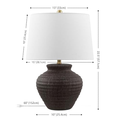 SAFAVIEH Lighting Ledger 22.5" Table Lamp, Dark Brown TBL4352C | Textured Ceramic Base, Fabric Shade, LED Bulb Included, Rustic Farmhouse Style, Easy Assembly - color: Dark Brown