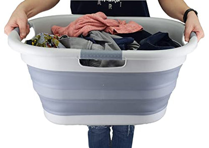 SAMMART 40L (10.5 gallon) Collapsible Plastic Laundry Basket - Foldable Pop Up Storage Container/Organizer - Portable Washing Tub - Space Saving Hamper/Basket (1, Grey/Dark Grey) - color: Grey/Dark Grey