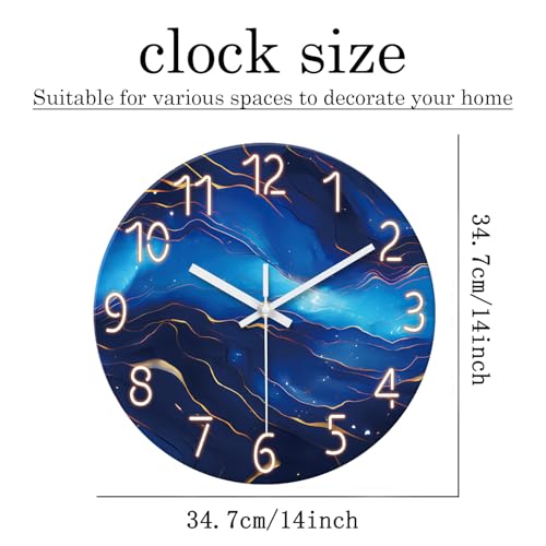 Glass Wall Clocks Battery Operated 14 Inch | Modern Abstract Wall Clock for Bedroom Blue Wall Clock Silent Non Ticking - color: Blue1, size: 14 Inch