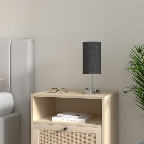 Black Touch Control Table Lamp Set of 2, with 2 USB Charging Ports&AC Outlet, 3-Way Dimmable Bedside Nightstand Lamps with Fabric Lampshade for Reading, Bedroom, Living Room, A19 LED Bulbs Included - color: Black