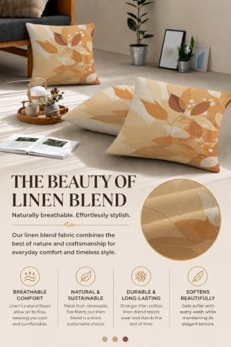 Floral 18x18 Throw Pillow Covers Set of 2, Decorative Vintage Floral Cushion Cases for Couch Sofa Bed, Morandi Peach Orange Nordic Linen Pillowcases Modern Home Decor Leaves-05 - color: Leaves-05
