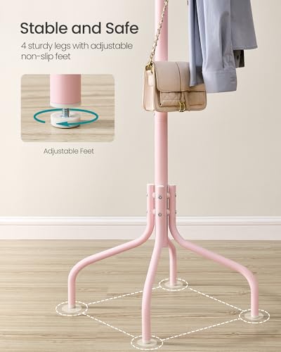 SONGMICS Coat Rack Freestanding, Steel Stand with 12 Hooks and 4 Legs | Coat Tree, Holds Clothes, Hats, and Bags, for Entryway, Living Room, Bedroom, Jelly Pink, ALAN Collection URCR031R01 - color: Jelly Pink, style: 12 hooks