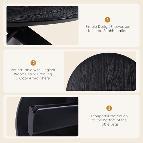 Need 40in Round Coffee Table for Living Room, Modern Natural Wood Center Table, Heavy Duty 330 lbs Capacity Space Saving Furniture for Apartment Bedroom Small Space, Black - color: Black
