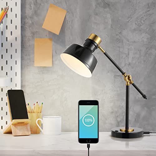 JONATHAN Y Allegra Metal Task Desk Lamp USB Port 18.5", Black/Brass Gold | Adjustable Cantilever, Vintage Farmhouse Style, Home Office Reading Light, LED Bulb Included - color: Black/Brass Gold