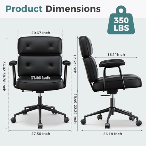OLIXIS Ergonomic Home Office Desk Chair, PU Leather Computer Chair | Lumbar Support, Adjustable Height, Rolling Swivel, Executive Task, Padded Armrests for Vanity, Study, Modern Black - color: Modern Black