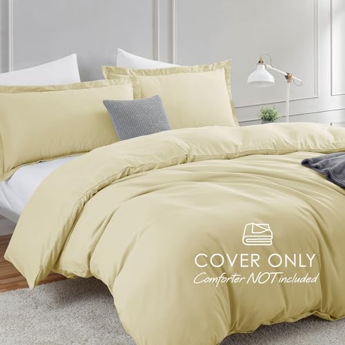 Hearth & Harbor Vanilla Yellow Duvet Cover Full Size, 3 Piece Bedding Set | Soft Double Brushed Bedding Set, Button Closure, 1 Duvet Cover 80x90 Inches, 2 Pillow Shams - color: 40 - Vanilla Yellow (No Comforter), size: Full (80" x 90")