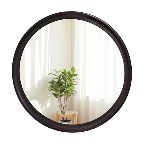 CULER Round Wall Mirrors 24 Inch with Wood Grain Pattern for Bathroom | Decorative Rustic Transitional Farmhouse Mirror for Wall,Bedroom Living Room or Entryway（Dark Brown） - color: Dark Walnut B, size: 24"L x 24"W