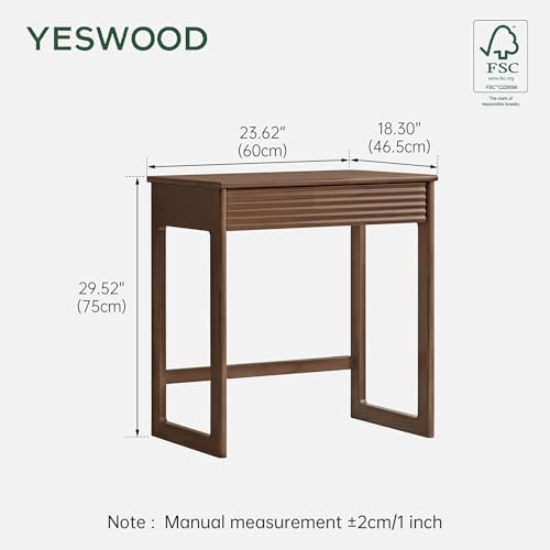 Solid Wood Desk, Walnut Finish Small Writing Desk, Home Office Desk, Computer Desk with 2 Drawers for Small Spaces Study Room Office Bedroom Work 23.62" W - size: 23.62"W