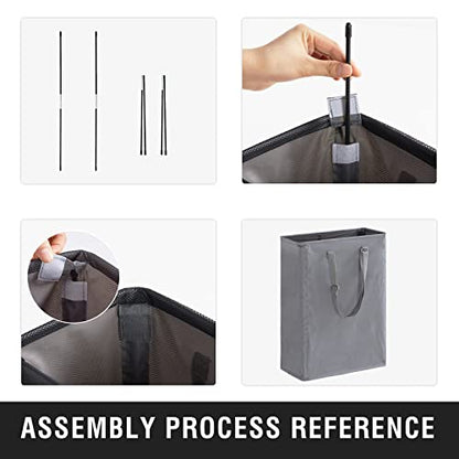 45L Slim Laundry Hamper with Adjustable Long Handles & Mesh Top, Grey | Small Laundry Baskets with Mesh Top, Narrow Dirty Clothes Hamper for Bedroom, Closet, and Bathroom - color: Gray, size: 45L