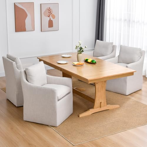 DUHOME Upholstered Dining Chair with Casters,Linen Dining Chairs Set of 4,Single Sofa Chair with 4 Casters,Upholstered Arm Chair for Bedroom Reading Room Waiting Room Kitchen Dining Room - size: 4 pcs