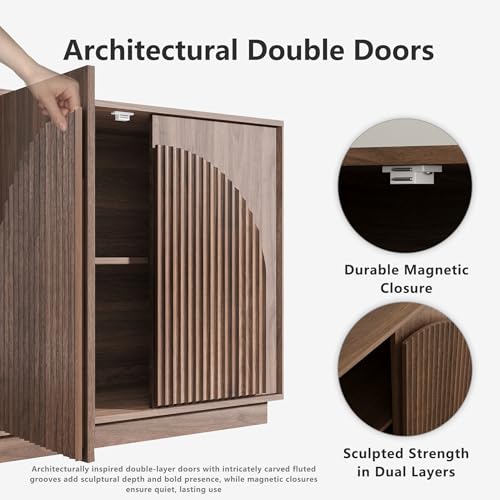 win2win 31.5" Small Buffet Cabinet with Storage, Arched Doors, Walnut, 1PCS | Modern Console Cabinet for Dining Living Room Kitchen Entryway, Modular Accent Cabinet, Credenza with Wood Grain, Fluted - color: Walnut