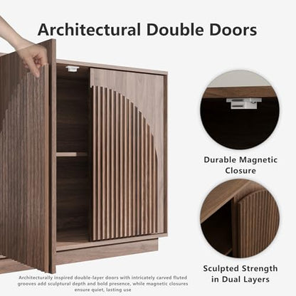 win2win 31.5" Small Buffet Cabinet with Storage, Arched Doors, Walnut, 1PCS | Modern Console Cabinet for Dining Living Room Kitchen Entryway, Modular Accent Cabinet, Credenza with Wood Grain, Fluted - color: Walnut
