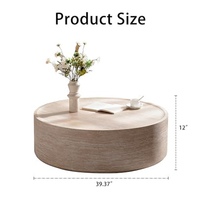 39.37" Round Faux Marble Coffee Table for Living Room, Modern Drum Coffee Table, Faux Stone Mars Pattern Center Table, Minimalist Large Circle Round Coffee Table No Assembly(Mars Pattern) - color: 39.37'' Mars Pattern