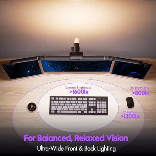 Quntis 32.5" Eye Care Architect Desk Lamps with Clamp for Office Home Dorm | 1100LM Bright, Ambient Backlight, Radar Sensor, Remote Control, 2H Timer, Workbench Drafting Reading Video Conference Task