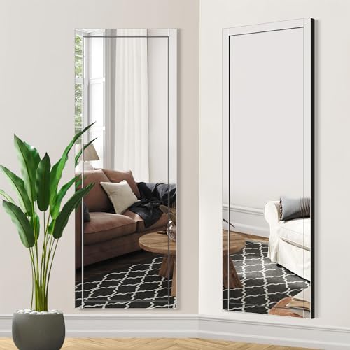 Syndra 56"x20" Beveled Edge Full Length Mirror, Frameless Wall-Mounted & Over-The-Door Mirror, Large Rectangle Full Body Mirrors for Bedroom, Living Room, Bathroom, Entryway(Vertical or Horizontal) - color: Clear, size: 56"L x 20"W