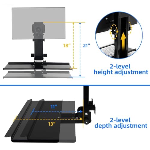 Monitor Wall Mount with Keyboard Tray and PC Wall Mount Set, Monitor and Keyboard Wall Mount Height Adjustable Fits 17"-32" Computer Screens, All in One PC Wall Mount with VESA Standard, 26" Wide Plat - color: Satin Black