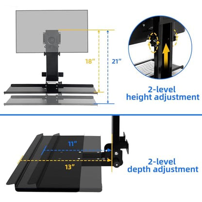 Monitor Wall Mount with Keyboard Tray and PC Wall Mount Set, Monitor and Keyboard Wall Mount Height Adjustable Fits 17"-32" Computer Screens, All in One PC Wall Mount with VESA Standard, 26" Wide Plat - color: Satin Black