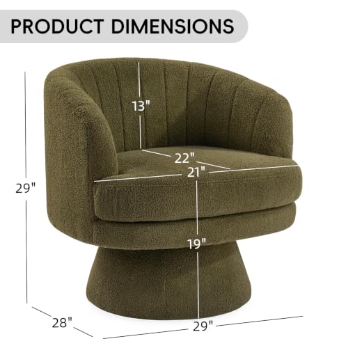 Swivel Accent Chair with Armrest, Modern 360 Degree Swivel Barrel Chair with Curve Back and Soft Cushion,Comfy Round Sherpa Teddy Armchair Single Sofa for Living Room,Bedroom, Green - color: Green