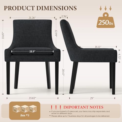 COLAMY Modern Dining Room Chairs Set of 6 with Mid Back and Wood Legs, Upholstered Kitchen Chairs for Dining Room/Living Room, Black - color: Black, size: Set of 6