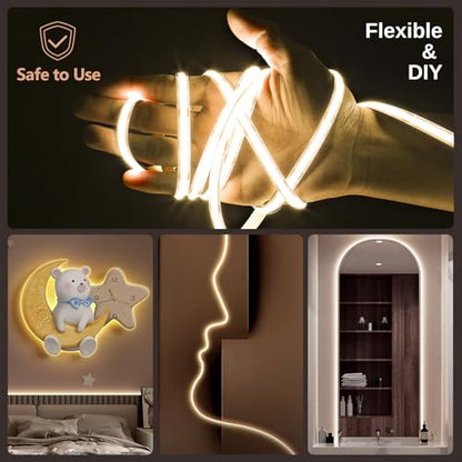 COB LED Strip Light White, Dimmable 2700K-6500K High Density 6080LEDs 24V Flexible LED Tape Light with Remote and APP Control, for Under Cabinet Bedroom Kitchen DIY Lighting,1 Rolls of 32.8ft - style: 32.8FT-2700K-6500K Tunable White