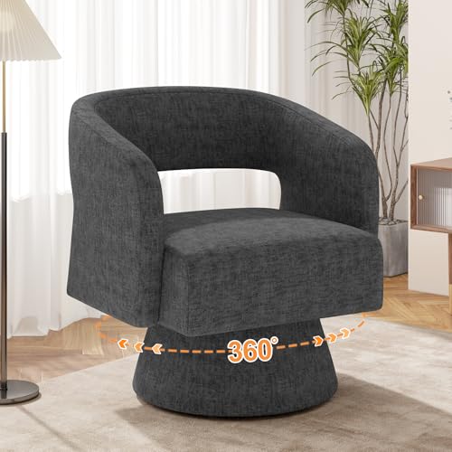 Luxanimarion Swivel Barrel Accent Chair,Oversized Chenille Upholstered Round Swivel Chair,Modern Luxury 360 Degree Living Room Vanity Chair for Bedroom Office,Black,1PCS - color: Black-chenille, size: Set of 1