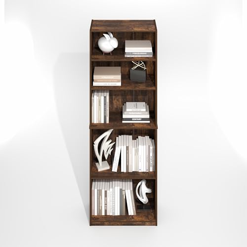 Furinno Jaya Simply Book Shelf, 5-Tier Bookshelf, Bookcase with Adjustable Shelves, 9.5 x 24.5 x 71.2, for Living Room, Bedroom, Home Office, Amber Oak - color: Amber Pine, size: 5-Tier, 9.5 x 24.5 x 71