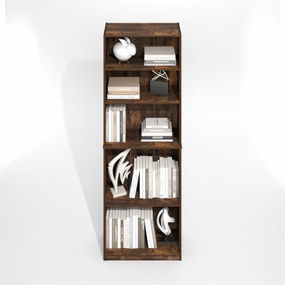 Furinno Jaya Simply Book Shelf, 5-Tier Bookshelf, Bookcase with Adjustable Shelves, 9.5 x 24.5 x 71.2, for Living Room, Bedroom, Home Office, Amber Oak - color: Amber Pine, size: 5-Tier, 9.5 x 24.5 x 71
