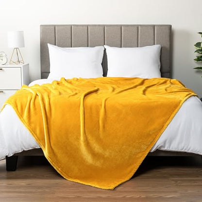 PAVILIA Mustard Yellow Fleece Bed Blanket King Size, Gold Super Soft Fuzzy Flannel Throw for Couch Sofa, Luxury Plush Microfiber Large Throw Blanket King Bed, Home Cozy Velvet Gift Blanket, 90x108 - color: Mustard Yellow, size: 90 x 108 Inches - King