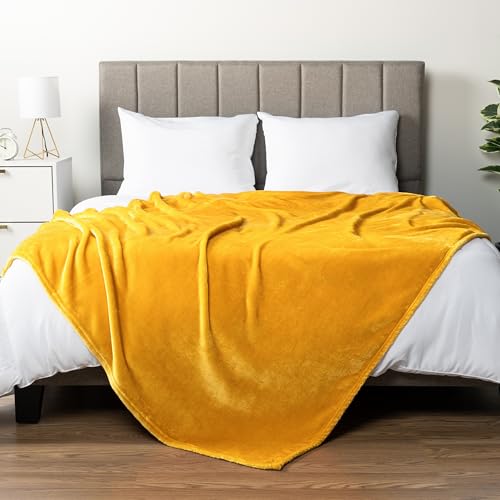 PAVILIA Mustard Yellow Fleece Bed Blanket King Size, Gold Super Soft Fuzzy Flannel Throw for Couch Sofa, Luxury Plush Microfiber Large Throw Blanket King Bed, Home Cozy Velvet Gift Blanket, 90x108 - color: Mustard Yellow, size: 90 x 108 Inches - King