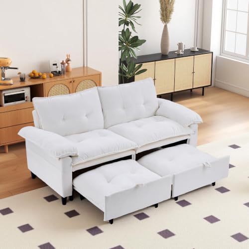 73" Plush Velvet Convertible Loveseat Sleeper Sofa Bed, Loveseat Convertible with Hidden Mattress, Sofa Bed Couch Simple Assembly for Small Apartment and Guest Space, Beige White - color: Beige White